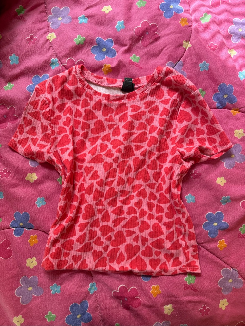Red Heart Print Ribbed Crop Top - Picture 4 of 4